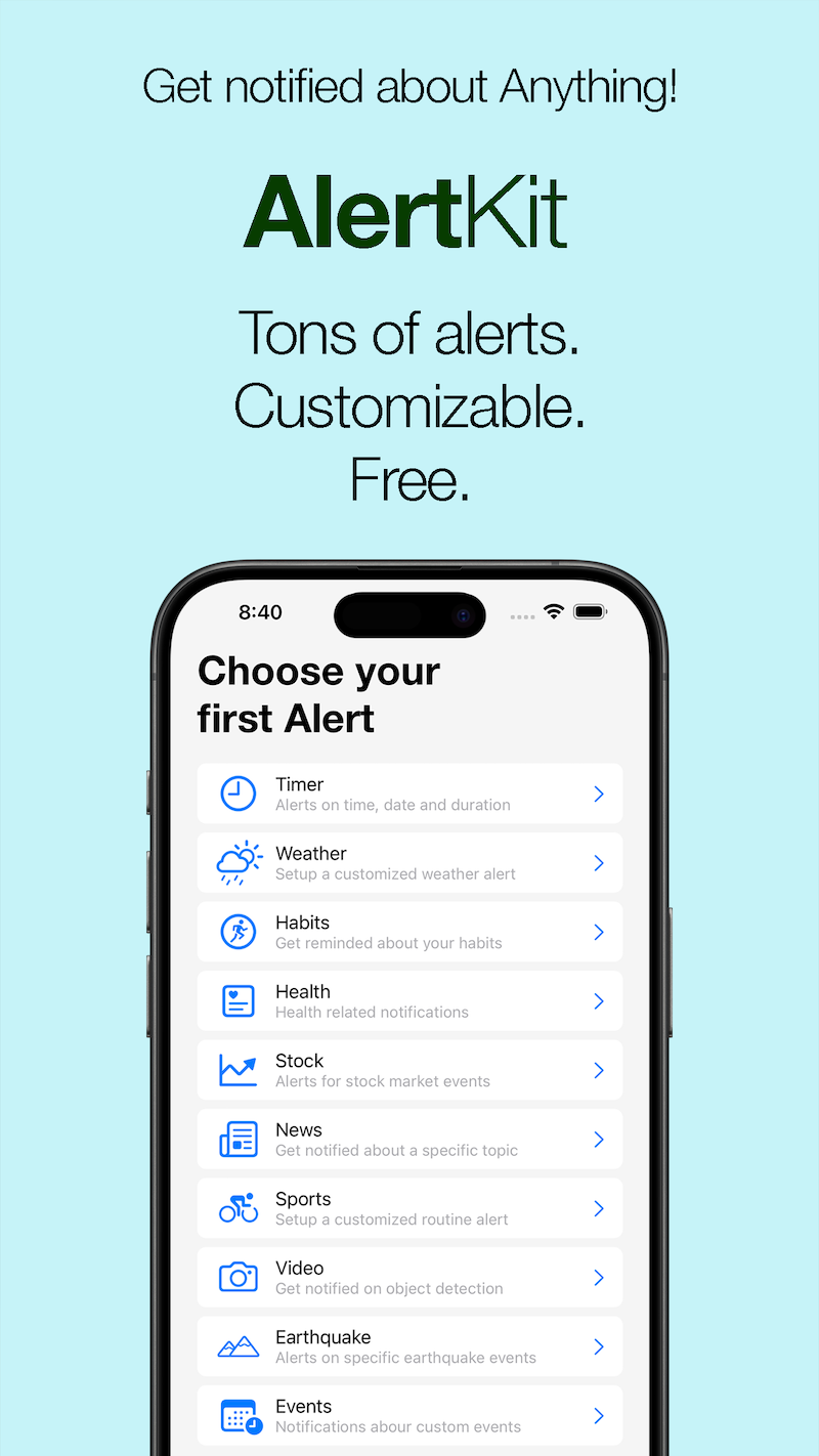 Screenshot of the AlertKit app